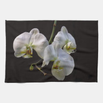 Elegant White Orchids on Black kitchen towels