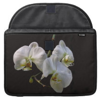 Elegant White Orchids on Black macbook sleeves