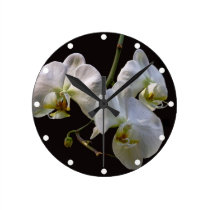 Elegant White Orchids on Black wall clocks