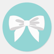 Elegant White Ribbon on Teal Blue Stickers