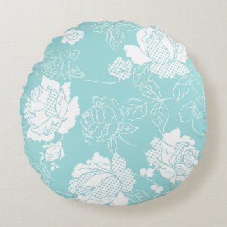 Elegant White Roses on Icy Mint Round Pillow