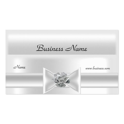 Elegant White Silk Silver Bow Jewel Business Card (front side)