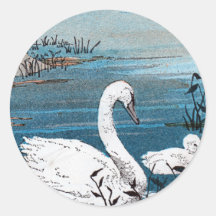 Elegant White Swan With Baby Round Sticker