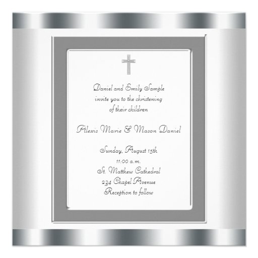 Elegant White Twins Photo Christening Invitations