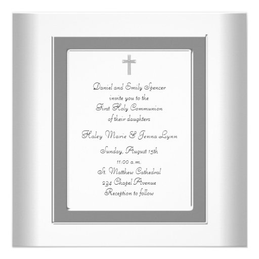 Elegant White Twins Photo First Communion Announcements