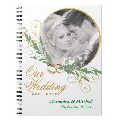 Elegant White Wedding Guestbook with Custom Photo Spiral Notebook
