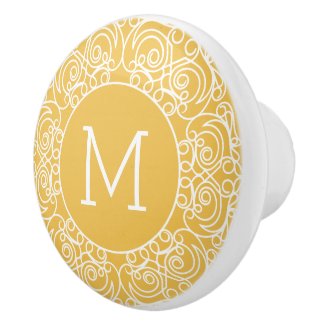 Elegant White & Yellow Swirls Frame Ceramic Knob