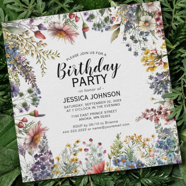 Elegant Wildflower Birthday Party Invitation Zazzle