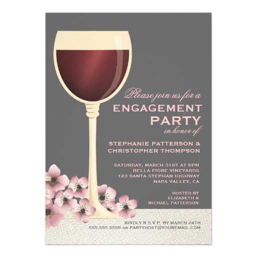 Elegant Wine & Floral Wedding Engagement Party Custom Invitations