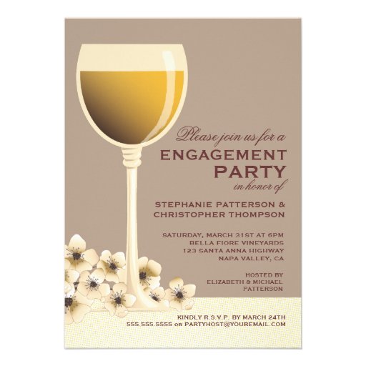Elegant Wine & Floral Wedding Engagement Party Custom Invite