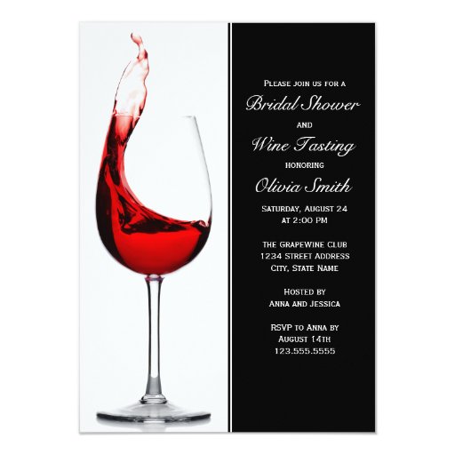 Elegant Wine Glass Bridal Shower Invitations (front side)