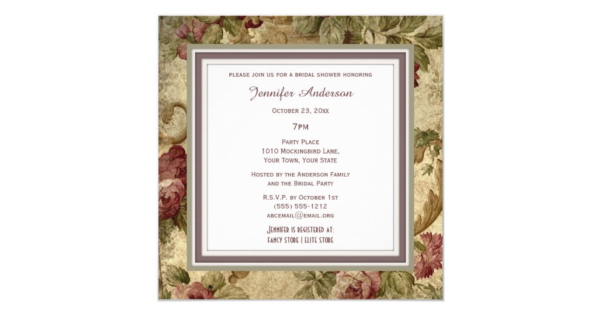 Elegant Wine Gold Rose Theme Bridal Shower Card Zazzle