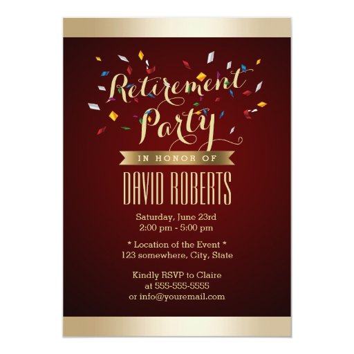 Elegant Wine Red Gold Stripes Retirement Party Personalized Announcement