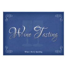 Elegant Wine Tasting Party Invitations in Blue