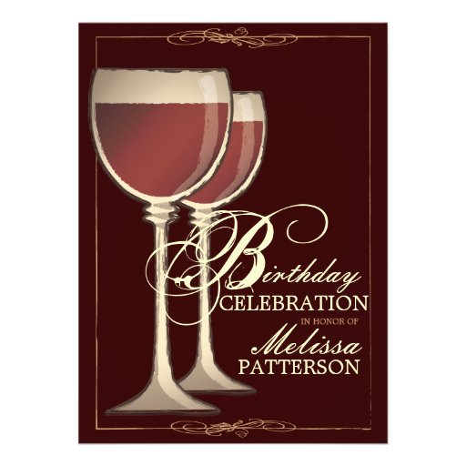 Elegant Wine Themed Birthday Party Invitation (front side)