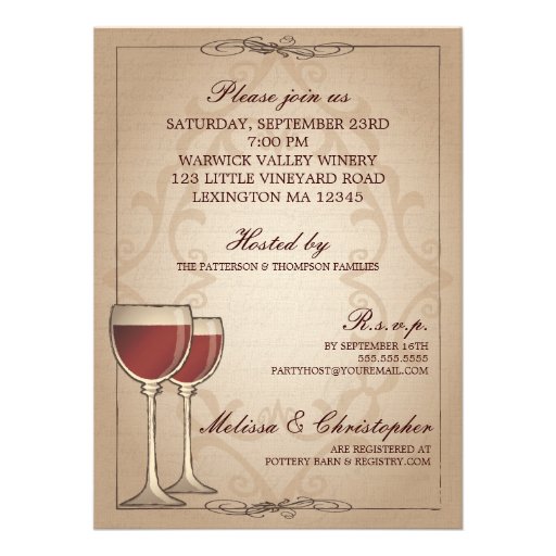 Elegant Wine Themed Couples Wedding Shower Personalized Invitations