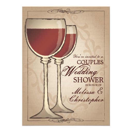 Elegant Wine Themed Couples Wedding Shower Personalized Invitations