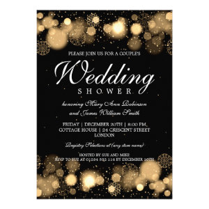 Elegant Winter Couples Shower Gold Lights Personalized Invite