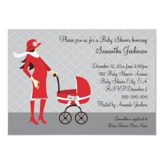 Elegant Winter Gray and Red Baby Shower Invitation