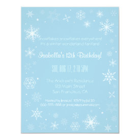 Elegant Winter Snowflake Girls Birthday Party 4.25x5.5 Paper Invitation Card