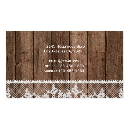 Elegant Wood and Lace Business Card (back side)