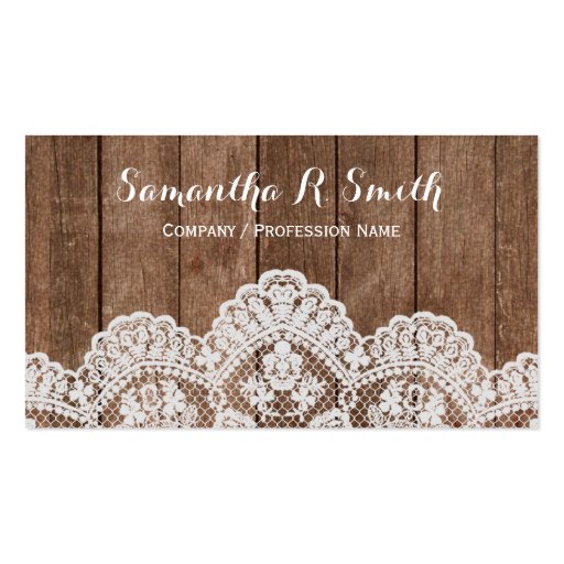Elegant Wood and Lace Business Card (front side)