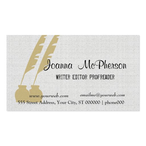 Elegant Writer Editor Journalist Business Cards (front side)