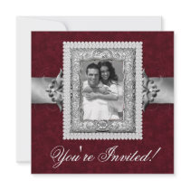 Elegant Xmas Wedding Photo Template Jewels Red Custom Invitations