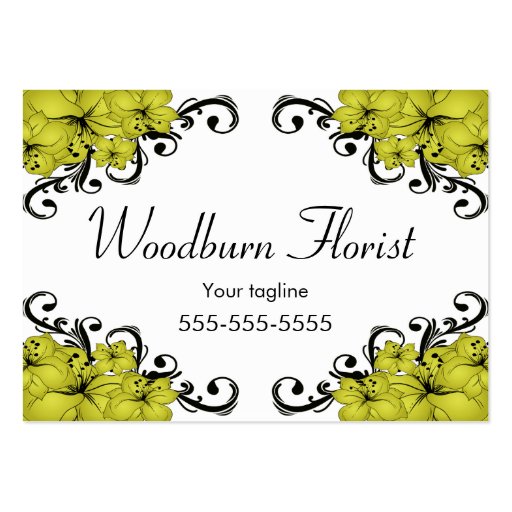 Elegant Yellow and Black Flowers Business Card Template (front side)