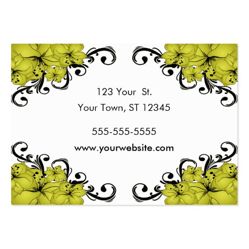 Elegant Yellow and Black Flowers Business Card Template (back side)
