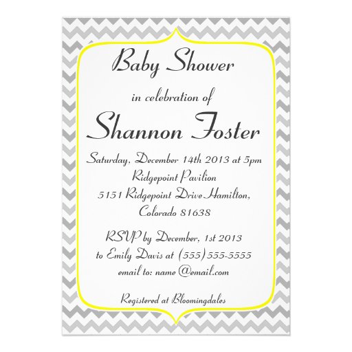 Elegant Yellow and Gray Chevron Baby Shower Custom Invite