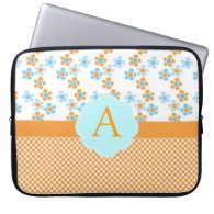 Elegant yellow, blue flowers monogram, initial laptop sleeves