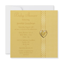 Elegant Yellow Bow & Heart Jewels Baby Shower Personalized Invites