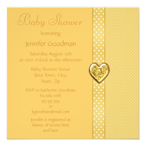 Elegant Yellow Bow & Heart Jewels Baby Shower Personalized Invite