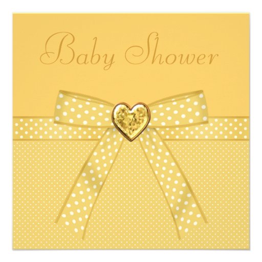 Elegant Yellow Bow & Heart Jewels Baby Shower Personalized Invite