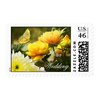 Elegant Yellow Flowers & Butterfly Wedding Stamp