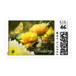 Elegant Yellow Flowers & Butterfly Wedding Stamp