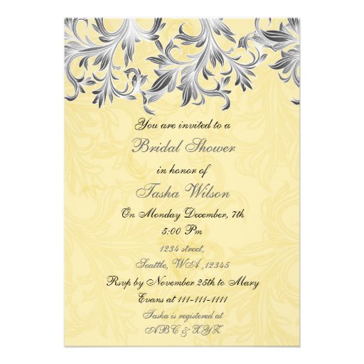 Elegant yellow gray Bridal Shower Invitation