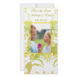 Elegant Yellow & Lime Damask Save the Date photo cards