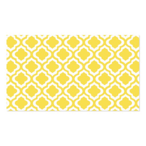 Elegant Yellow Moroccan Trellis Quatrefoil Custom Business Card (back side)