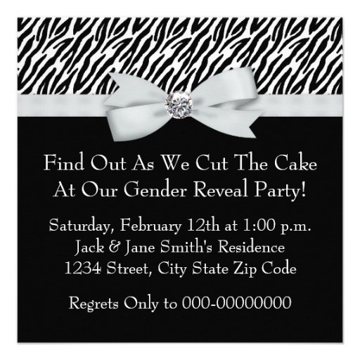 Elegant Zebra Baby Gender Reveal Shower Personalized Invite
