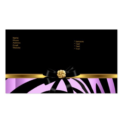 Elegant Zebra Black Lilac Gold Jewel Bow Business Cards (back side)