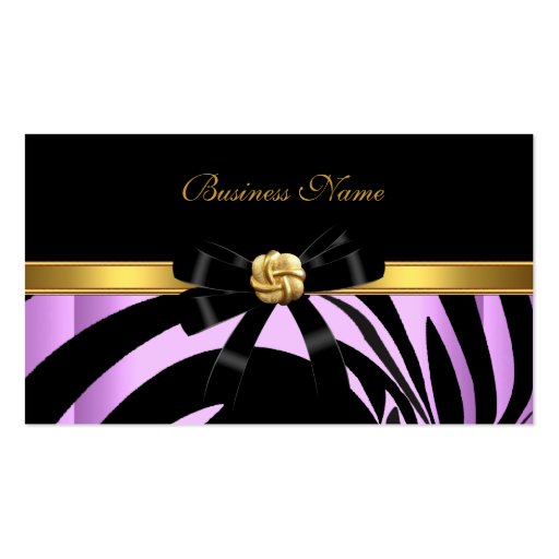 Elegant Zebra Black Lilac Gold Jewel Bow Business Cards (front side)