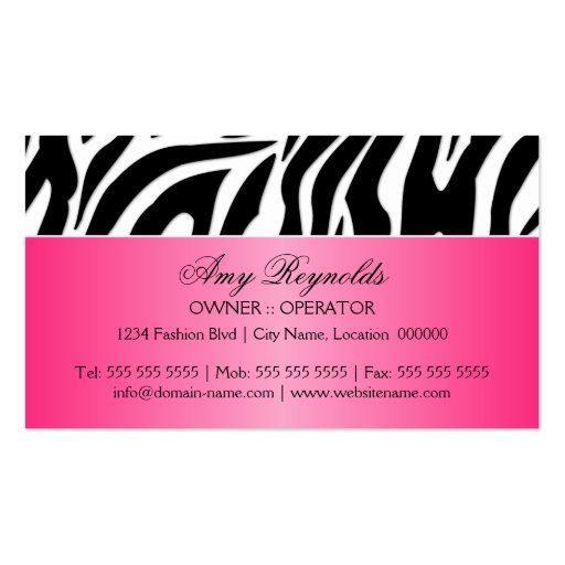 Elegant Zebra Fashion Jewelry Business Cards (back side)