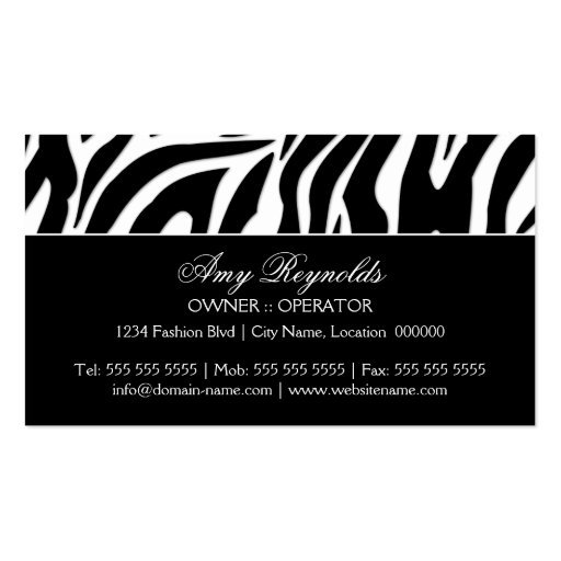 Elegant Zebra Fashion Jewelry Business Cards (back side)