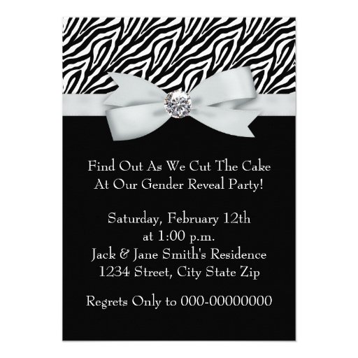 Elegant Zebra Gender Reveal Shower Custom Invitations