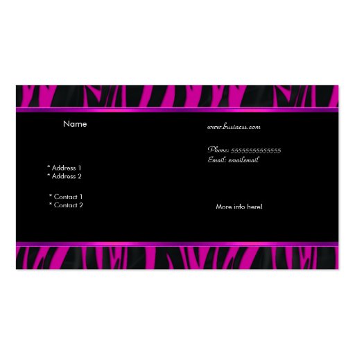 Elegant Zebra Hot Pink Black Boutique Card 4 Business Cards (back side)