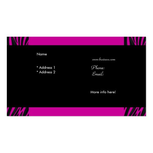 Elegant Zebra Hot Pink Black Boutique Card Business Card (back side)