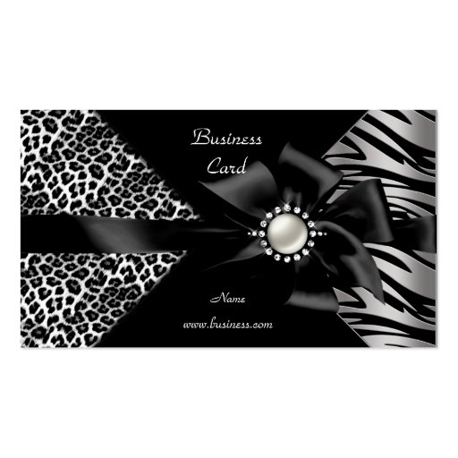 Elegant Zebra Leopard Black Diamond look Business Card Template (front side)