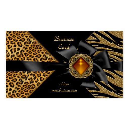 Elegant Zebra Leopard Black Gold Business Card (front side)
